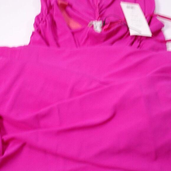 Veronica Beard Reze Hot Pink Ruched Gold Chain Halter Maxi Dress NWT 598 Sz L - Picture 14 of 14